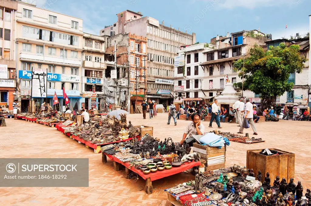 Market stalls in a street market, Hanuman Dhoka, Durbar Square, Kathmandu, Nepal