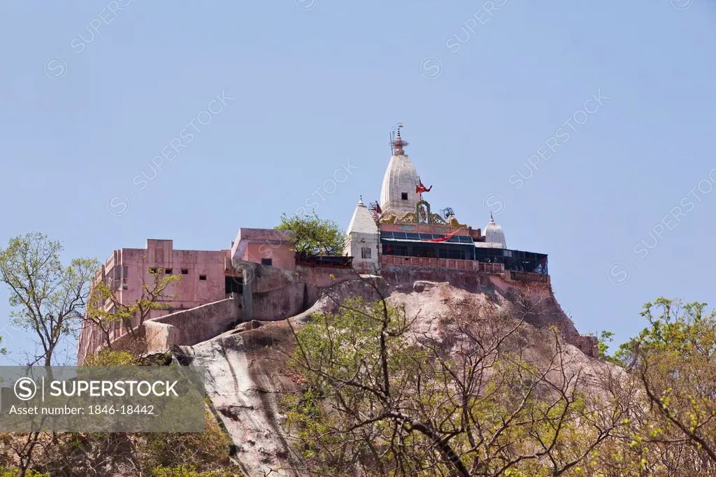 Low angle view of a temple on hill, Mansa Devi Temple, Haridwar, Uttarakhand, India