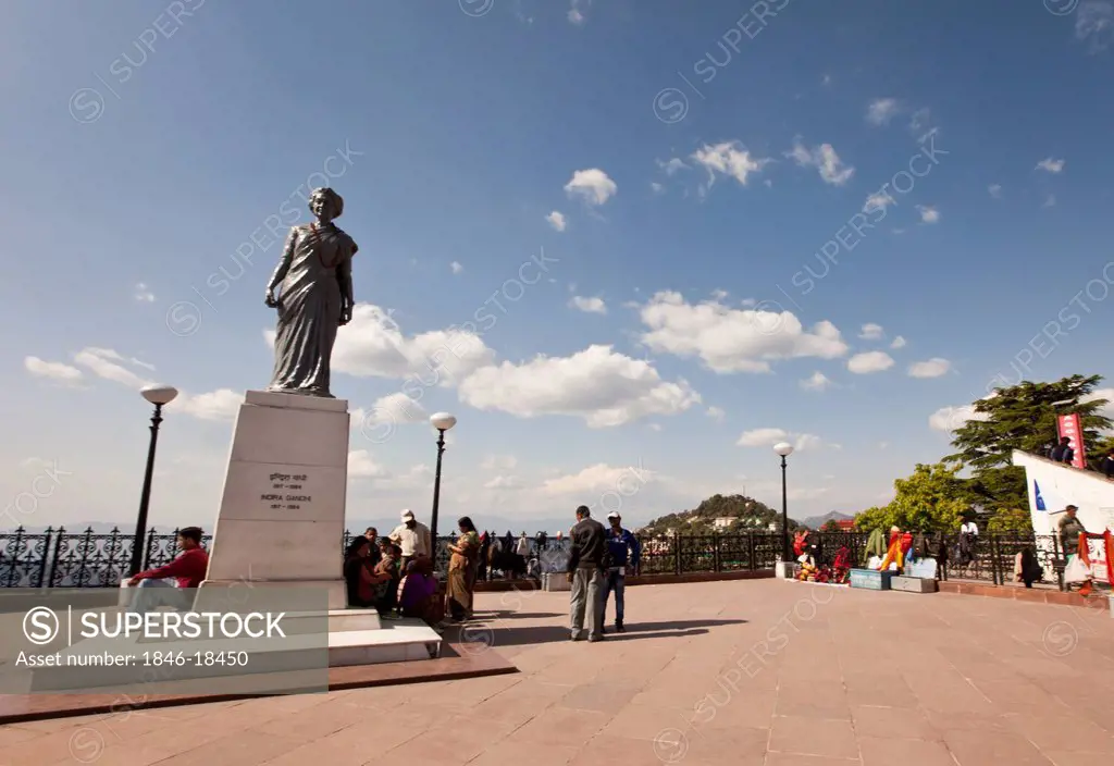 Tourists near the statue of Indira Gandhi (former prime minister of India), Shimla, Himachal Pradesh, India