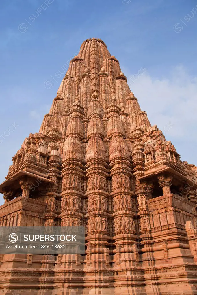Low angle view of a temple, Lakshmana Temple, Khajuraho, Chhatarpur District, Madhya Pradesh, India
