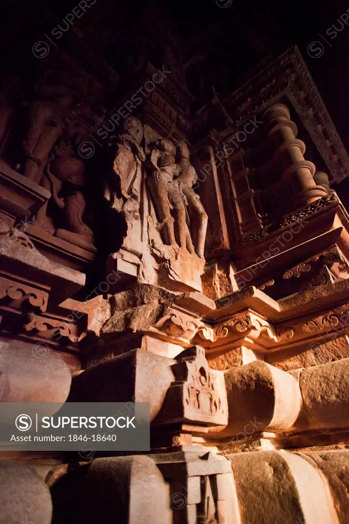 Architectural details of a temple, Khajuraho, Chhatarpur District, Madhya Pradesh, India