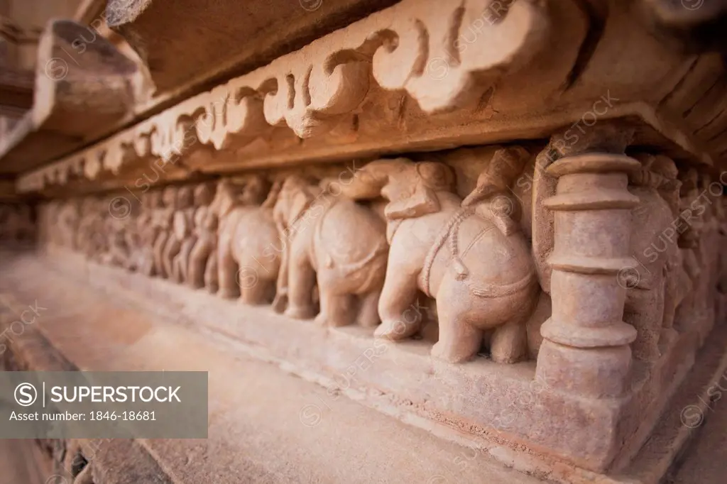 Details of a statues at a temple, Khajuraho, Chhatarpur District, Madhya Pradesh, India