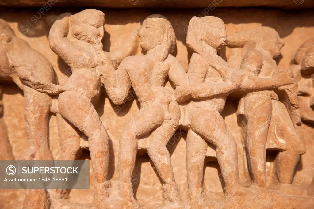 Details of statues at a temple, Khajuraho, Chhatarpur District, Madhya Pradesh, India
