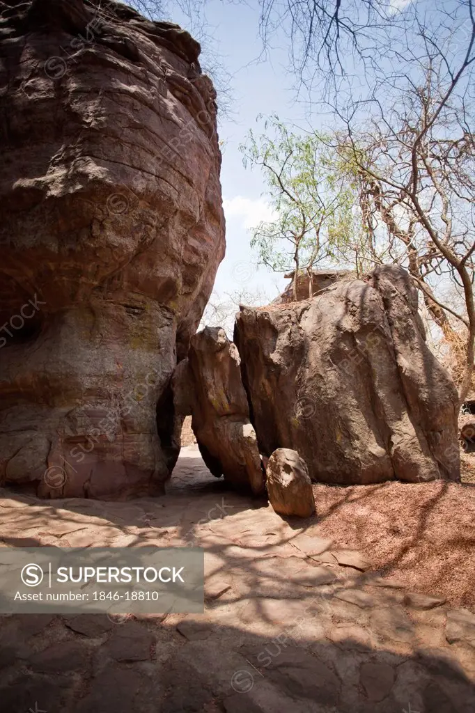 Rocks at an archaeological site, Bhimbetka Rock Shelters, Raisen District, Madhya Pradesh, India