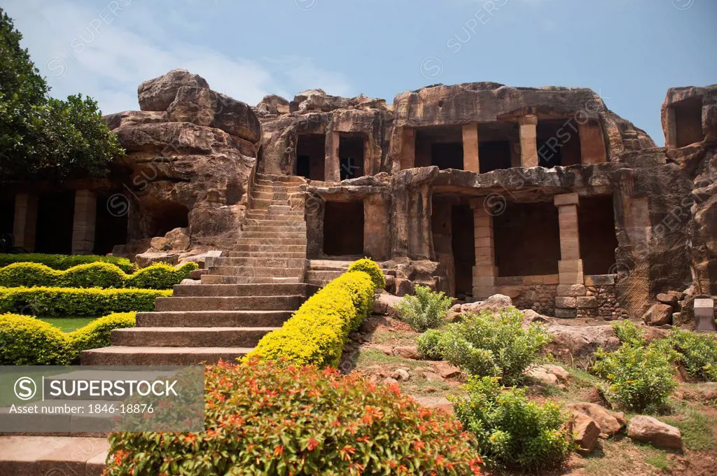Ruins of buildings at an archaeological site, Udayagiri and Khandagiri Caves, Bhubaneswar, Orissa, India