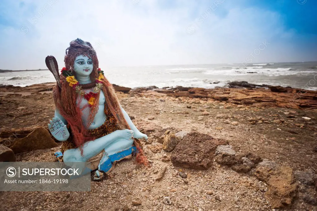 Idol of Lord Shiva on the beach, Dwarka Beach, Dwarka, Gujarat, India