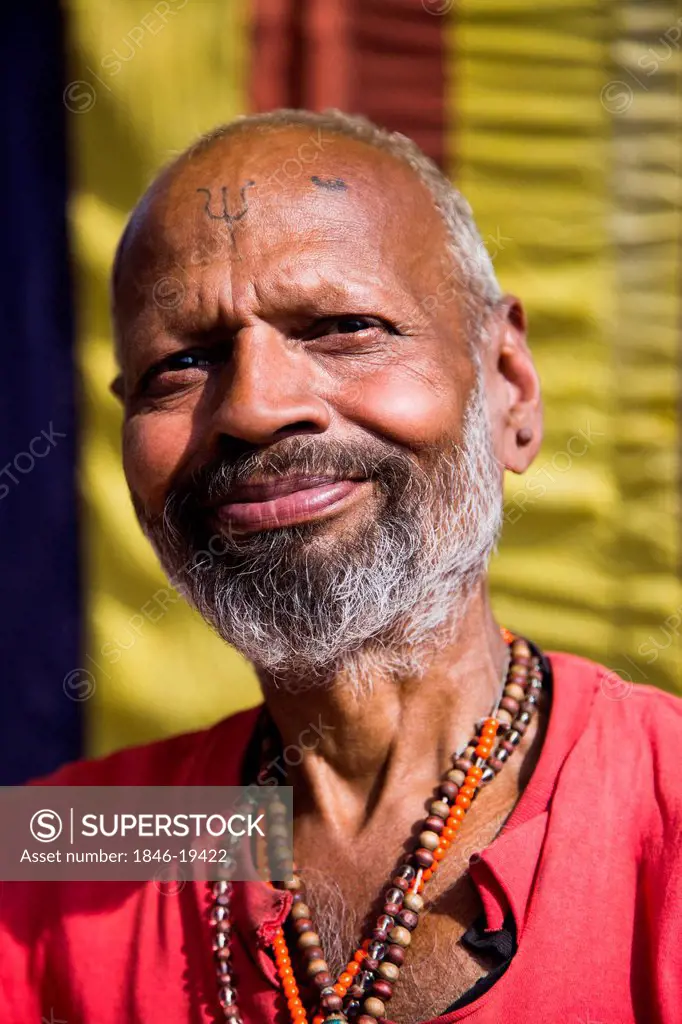 Portrait of a sadhu in Kumbha Mela, Allahabad, Uttar Pradesh, India