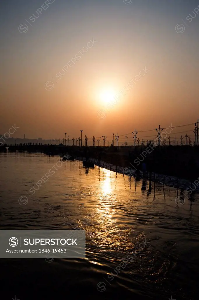 Ganges River during Kumbh Mela Festival at sunset, Allahabad, Uttar Pradesh, India