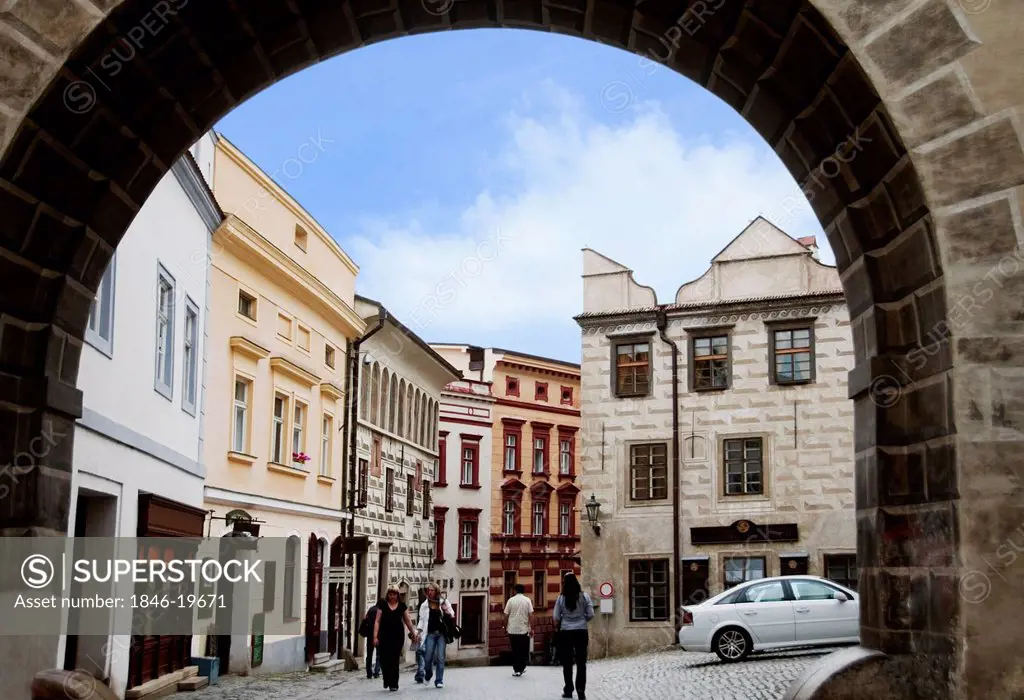 Buildings viewed through an arch, Cesky Krumlov, South Bohemian Region, Czech Republic
