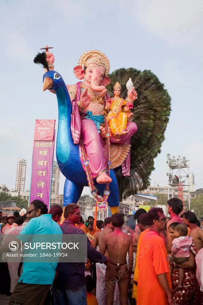 Idol of Lord Ganesha representing Lord Vishnu at immersion ceremony, Mumbai, Maharashtra, India