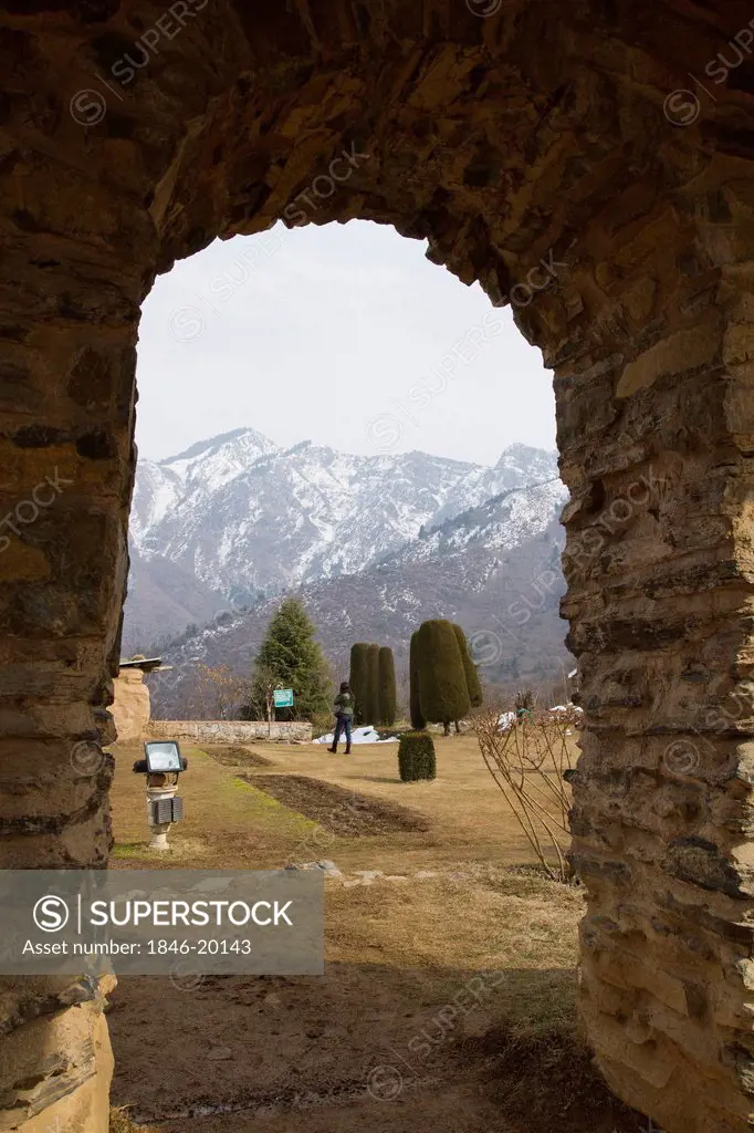 Garden viewed through an arch, Srinagar, Jammu And Kashmir, India