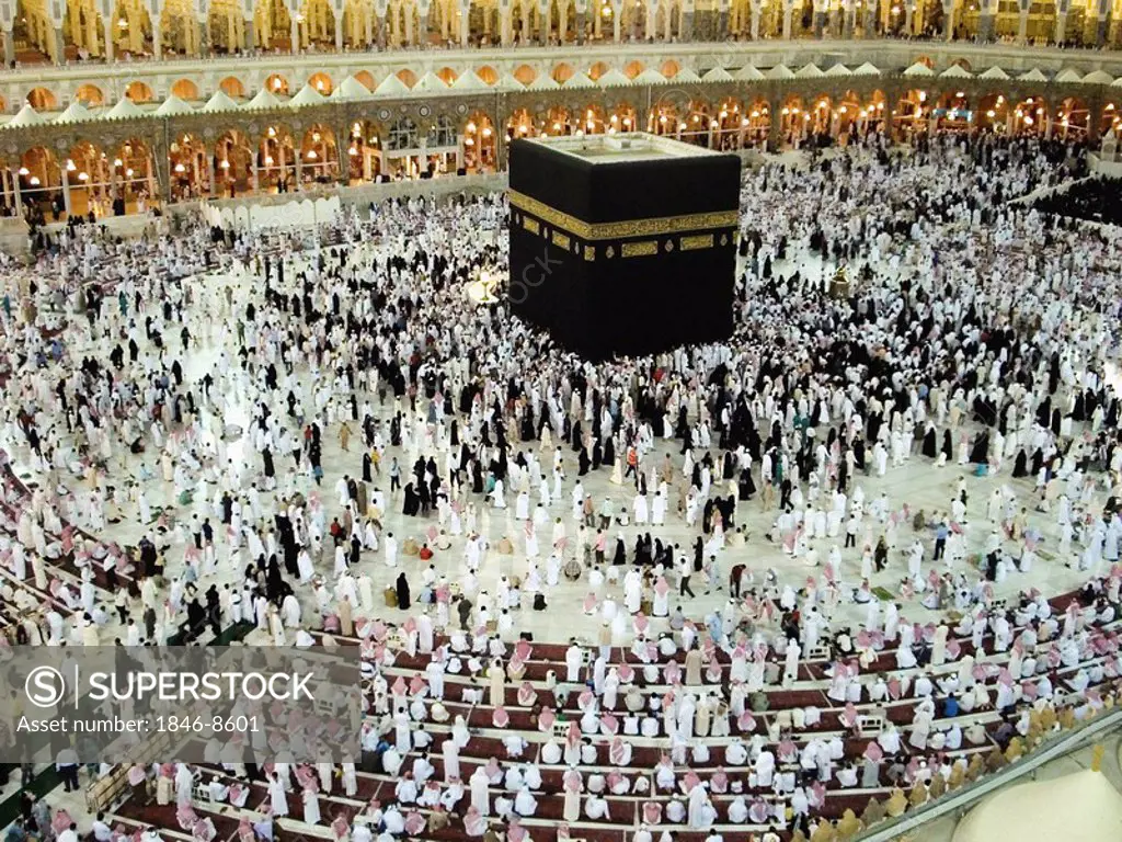 Huge crowd of pilgrims in a mosque, Al_Haram Mosque, Mecca, Saudi Arabia