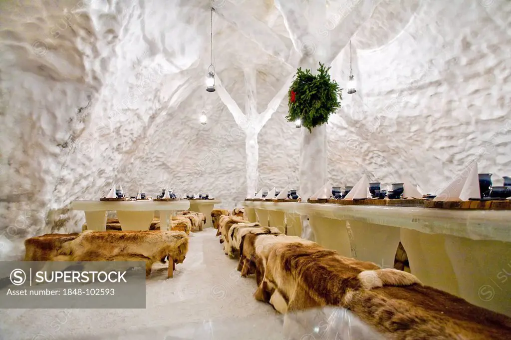 Inner view of an igloo restaurant, Rovaniemi, Lapland, Finland, Europe