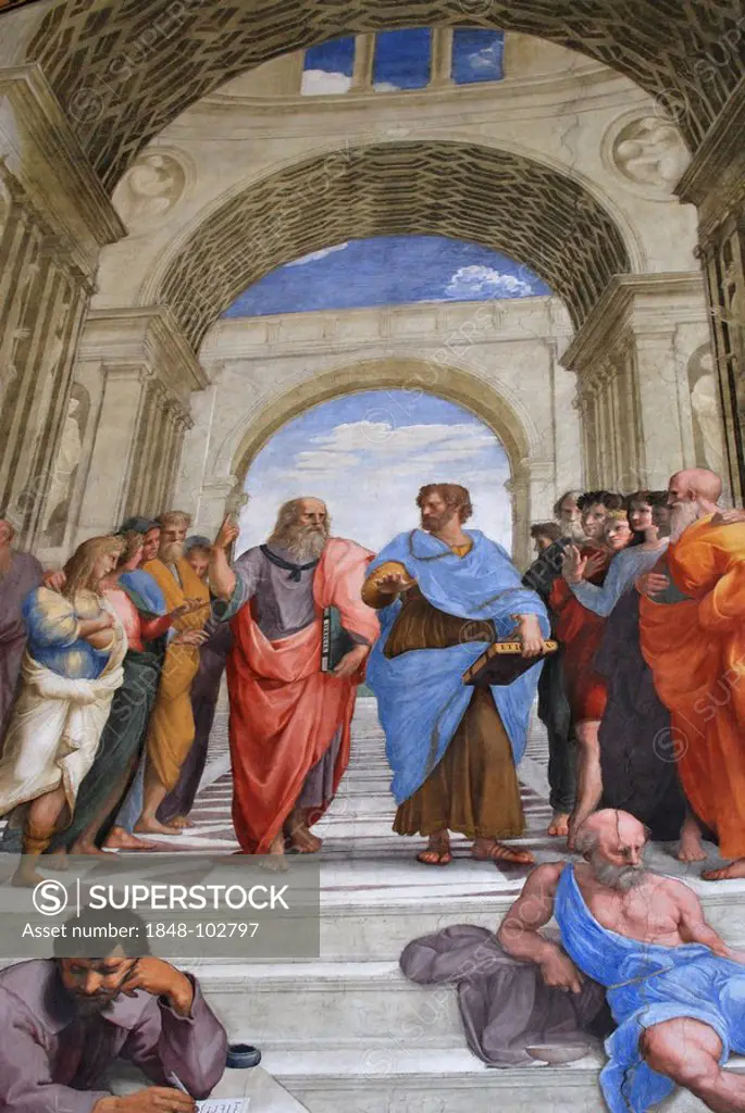Raphael, painting, The School of Athens, Stanza della Segnatura, Vatican chambers, Vatican Museums, Old Town, Vatican City, Italy, Europe
