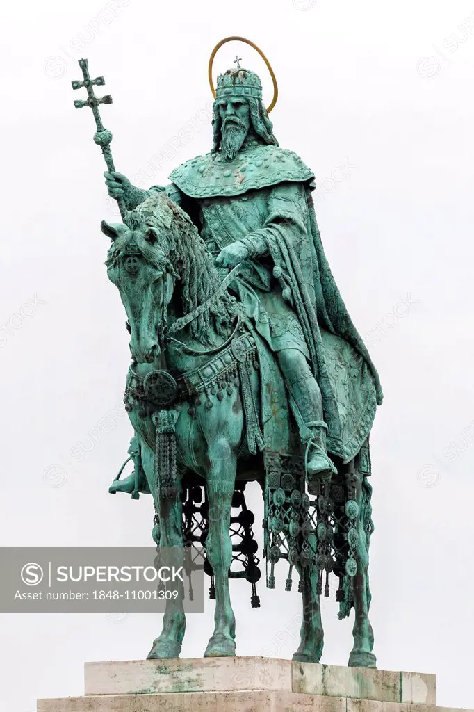 Equestrian statue, monument to King Stephen I, on the castle hill, Budapest, Hungary