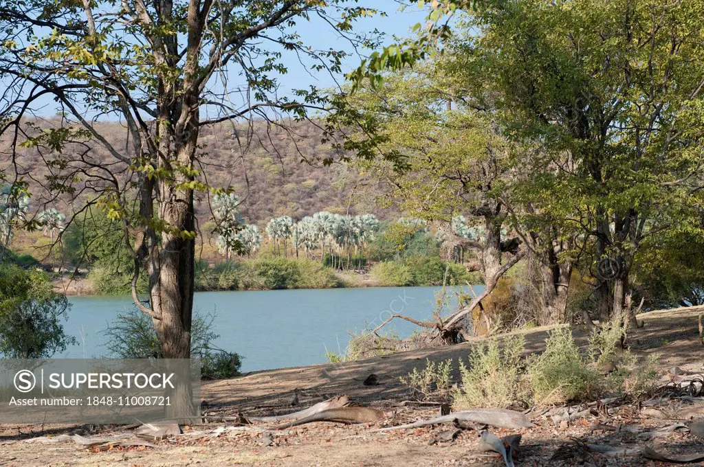 Kunene River, the boundary river with Angola, Kunene River Lodge, Kunene Region, Namibia