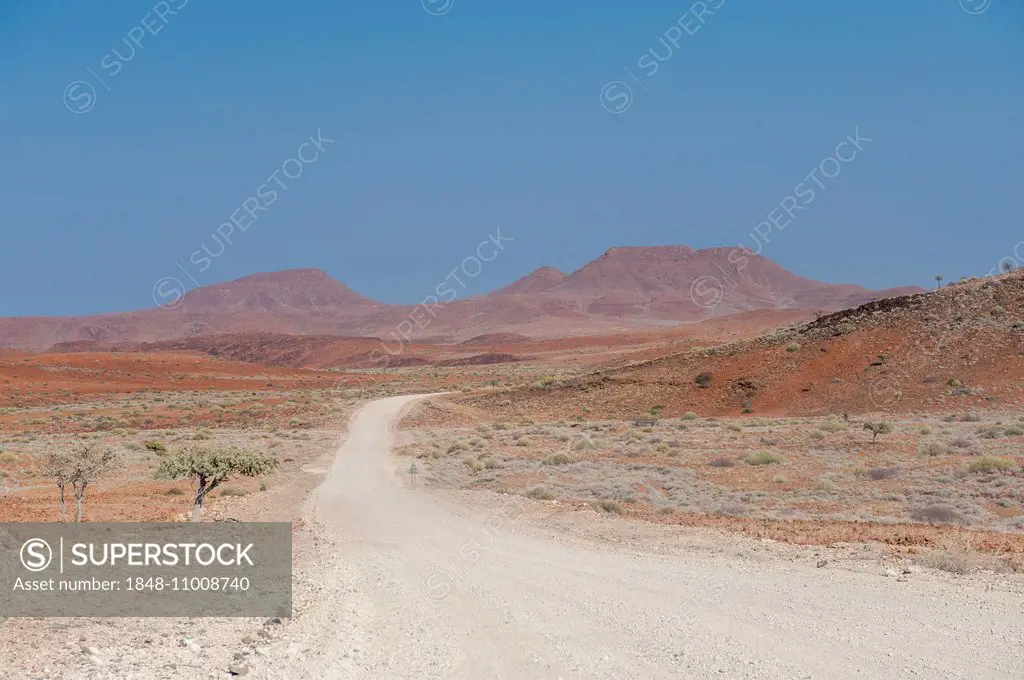 Gravel road in dry landscape, Kunene Region, Namibia