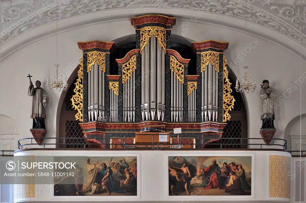 Organ from 1939 in the church interior, St. Joseph's Church, Immenstadt, Bavaria, Allgäu, Germany