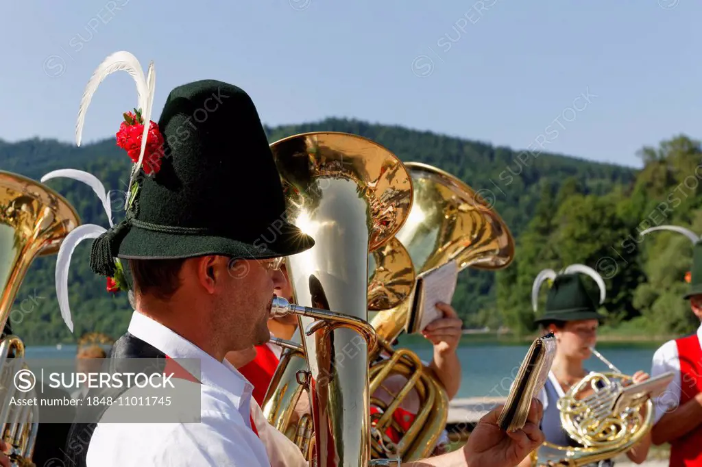 Brass music band, Alt-Schlierseer-Kirchtag festival, Schliersee, Upper Bavaria, Bavaria, Germany