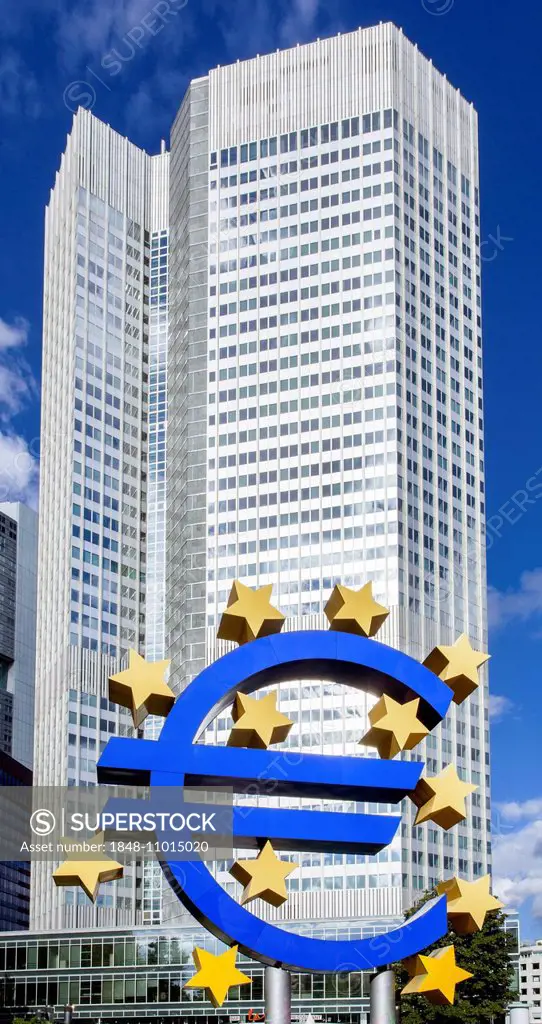 European Central Bank, ECB, with the Euro symbol, Westend, Frankfurt am Main, Hesse, Germany