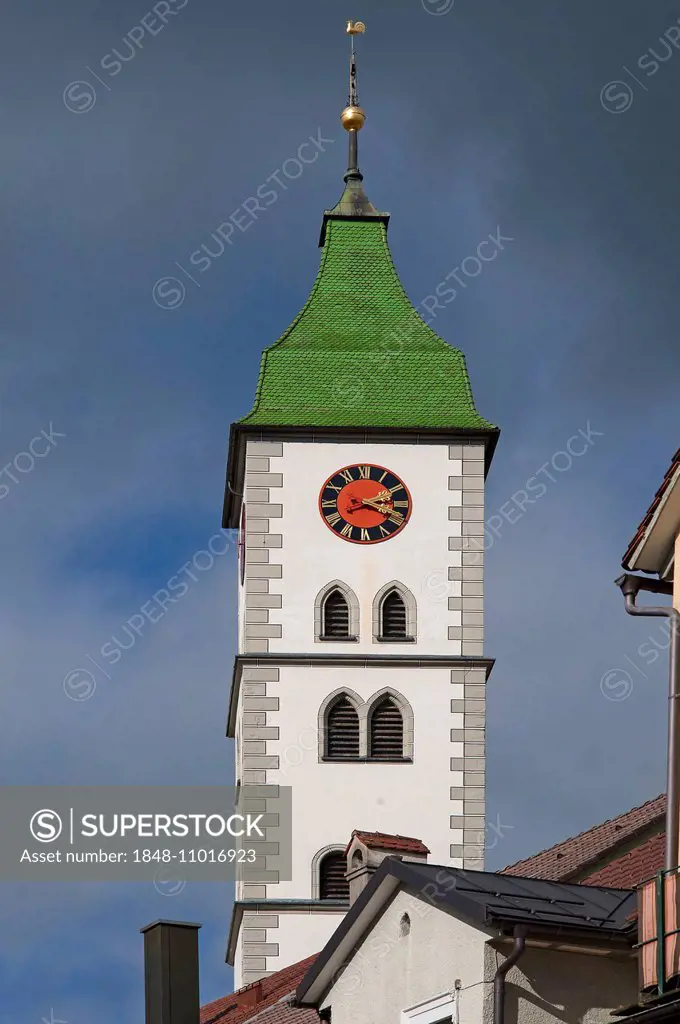 Tower of St. Martin's Church, present form dates from the 15th century, Wangen, Allgäu, Bavaria, Germany