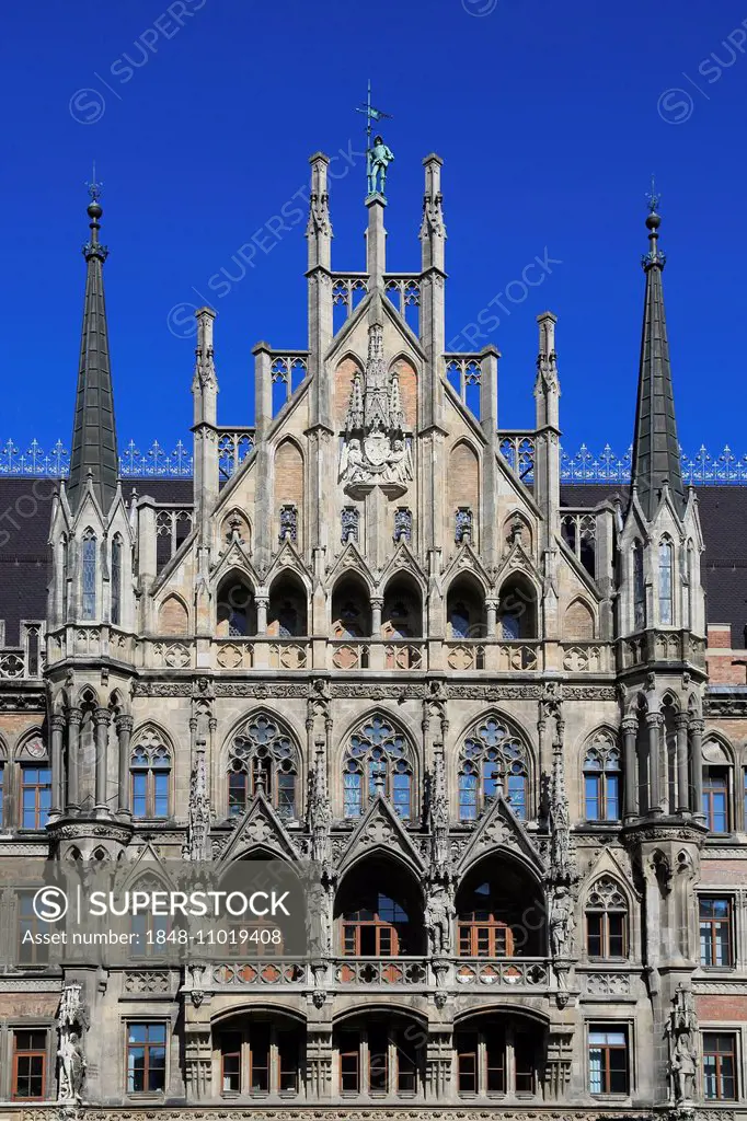 Neo-Gothic south façade of the New Town Hall, Marienplatz square, Munich, Upper Bavaria, Bavaria, Germany