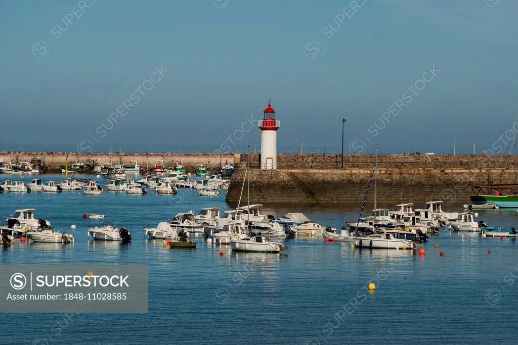 Marina and lighthouse, Erquy, Brittany, France