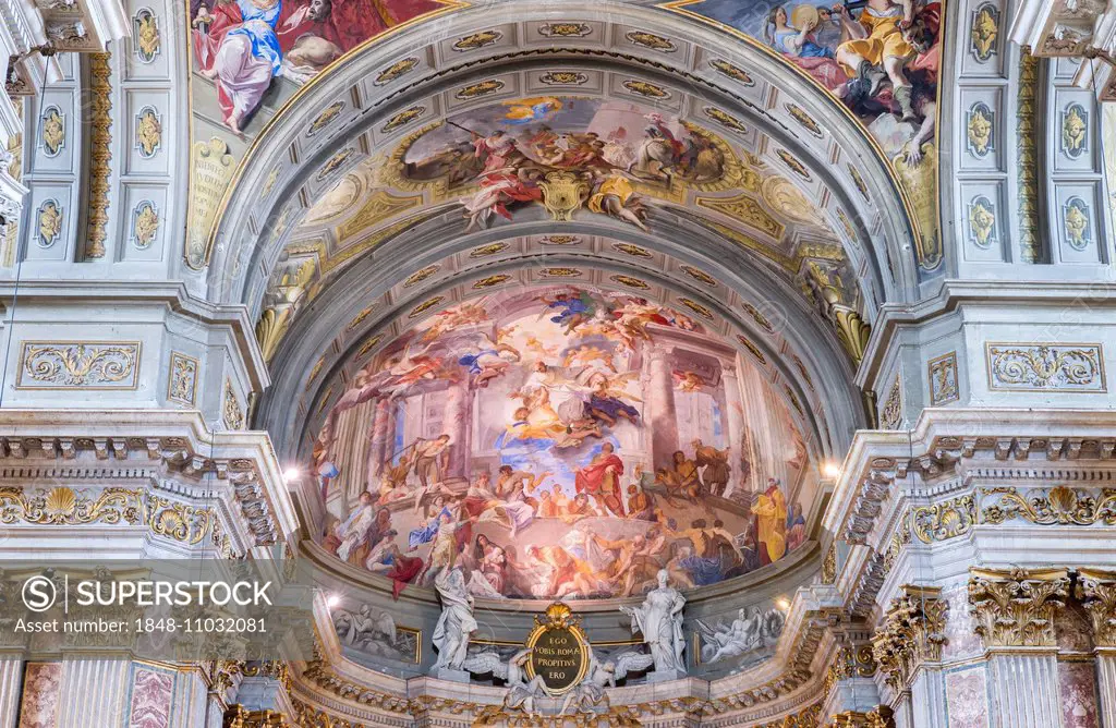 Baroque trompe l'œil apse fresco, Apotheosis of St. Ignatius, the Glorification of St. Ignatius, by Andrea Pozzo, Church of Sant'Ignazio di Loyola, Ro...