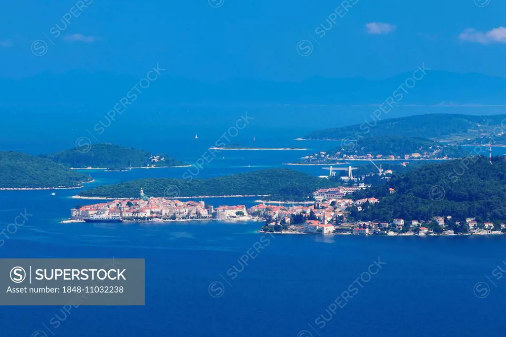 Island of Korcula with the town of Korcula, Dalmatia, Croatia