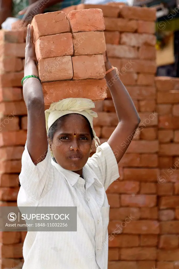 Female construction worker, Kanchipuram, Tamil Nadu, India