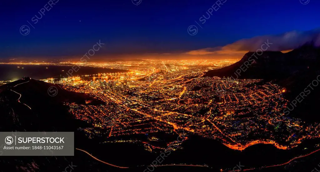 Cape Town at night, view from Lions Head Mountain, Cape Town, Western Cape, South Africa