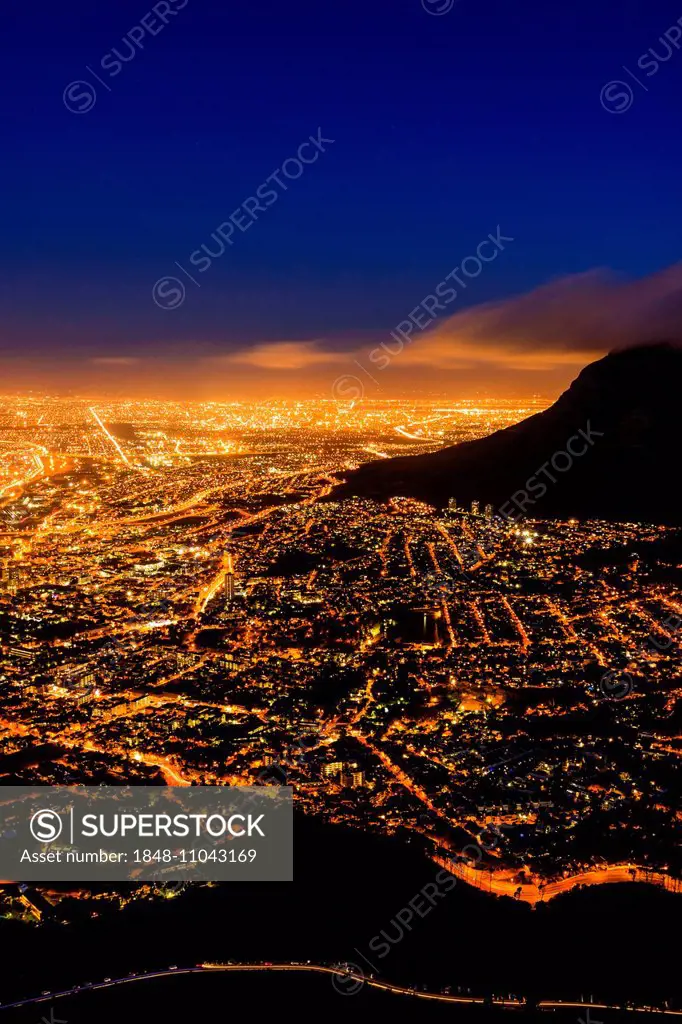 Cape Town at night, view from Lions Head Mountain, Cape Town, Western Cape, South Africa