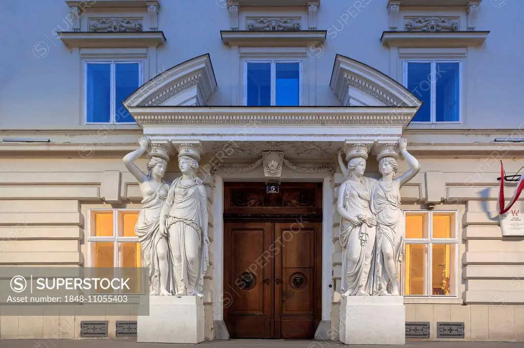 Caryatids at the entrance to the Palais Pallavicini, built 1781-1783, Vienna, Vienna State, Austria