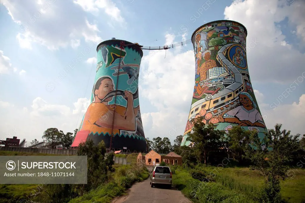 The brightly painted cooling towers of the Orlando Power Station, Soweto, Johannesburg, Gauteng, South Africa