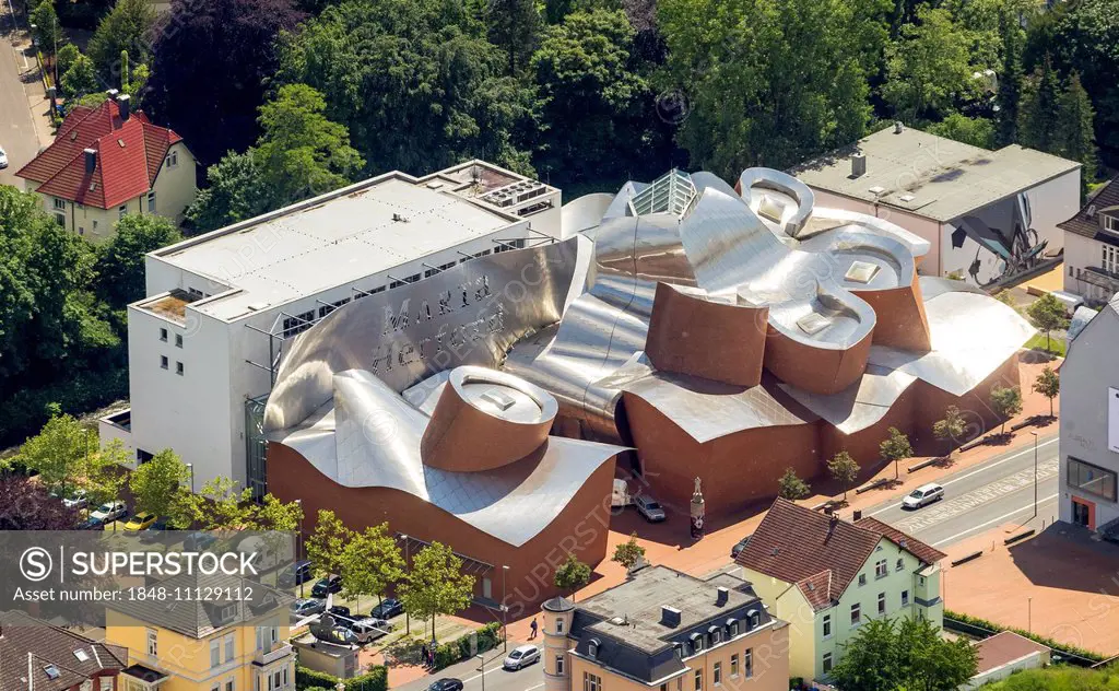 Aerial view, MARTa Herford art museum, Herford, Eastern Westphalia, North Rhine-Westphalia, Germany