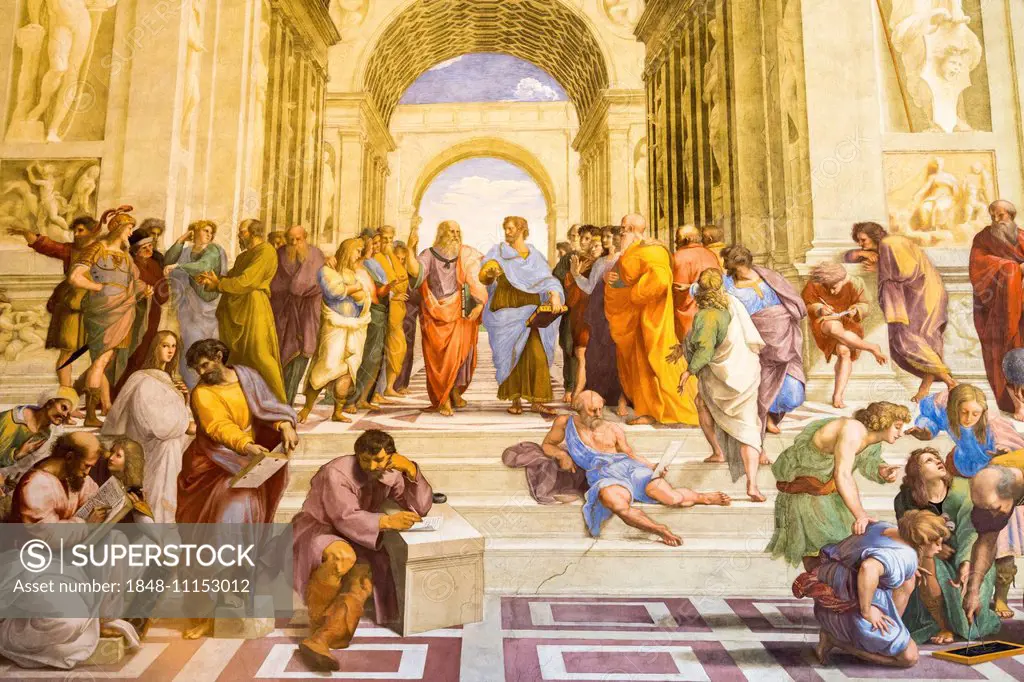 Stanze of Raphael or Raphael's Rooms, School of Athens, Stanza della Segnatura, Apostolic Palace, Vatican Museums, Vatican, Rome, Lazio, Italy