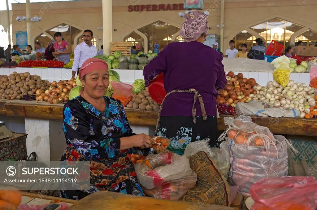 Vegetable sellers at a bazaar, Bukhara, Uzbekistan