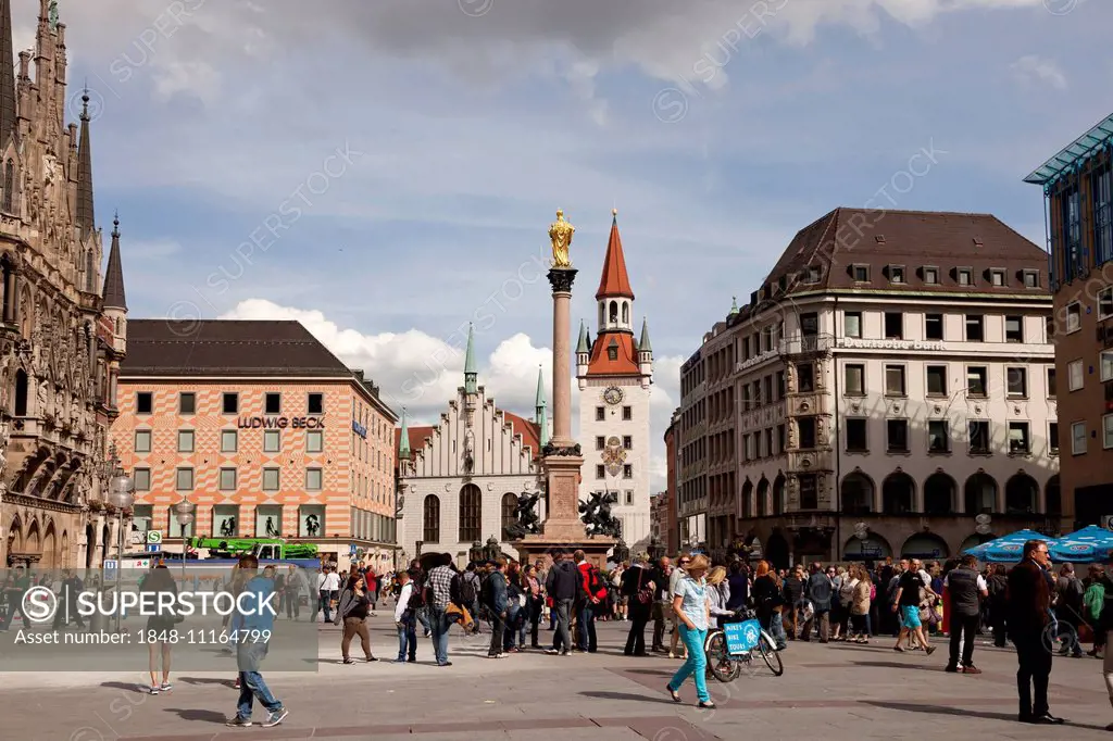 Marienplatz, St. Mary's Column and Old Town Hall, Munich, Upper Bavaria, Bavaria, Germany