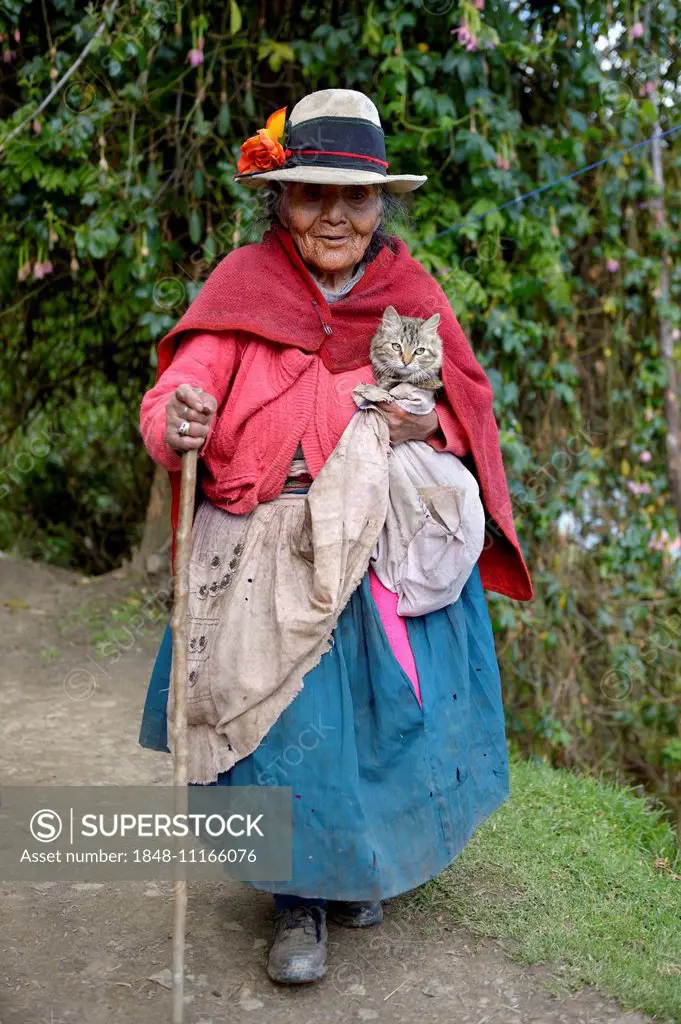 Old woman with cat, Chuquis, Huanuco Province, Peru
