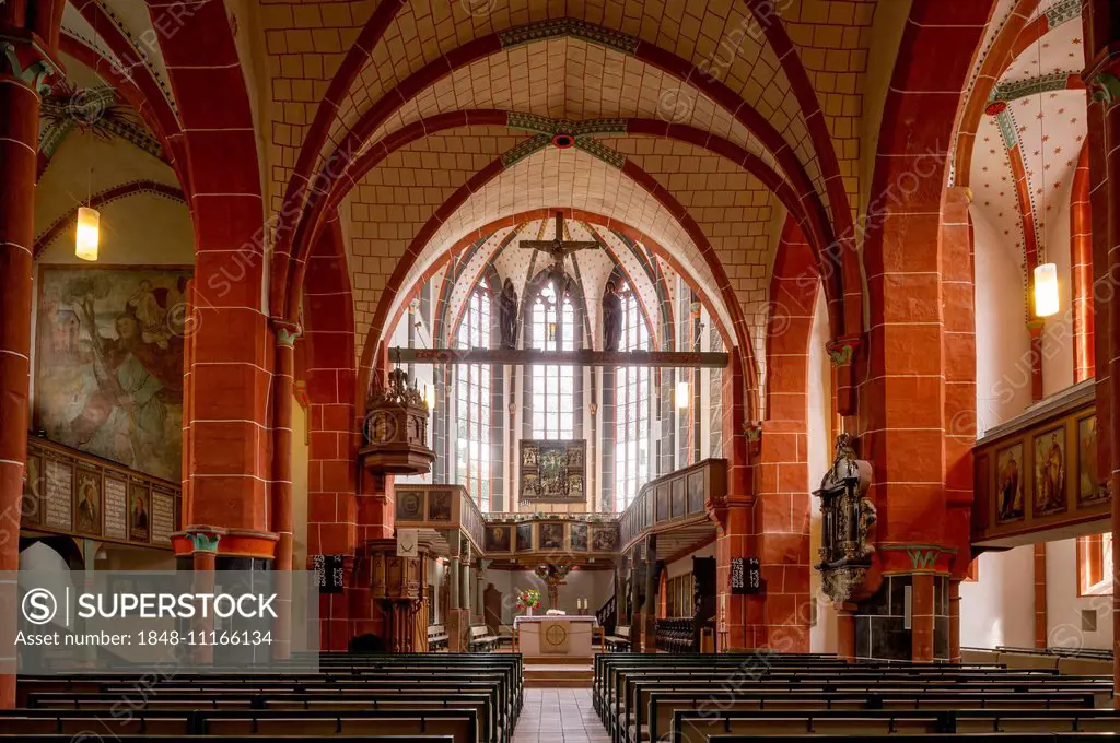 Interior, nave and choir, Walpurgis Church, Alsfeld, Hesse, Germany