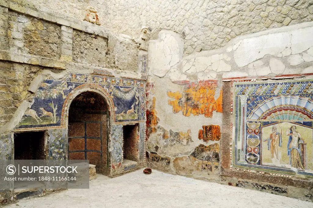 Casa di Nettuno e Anfitrite, House of Neptune and Amphitrite, archaeological site, Herculaneum, Ercolano, Naples, Campania, Italy