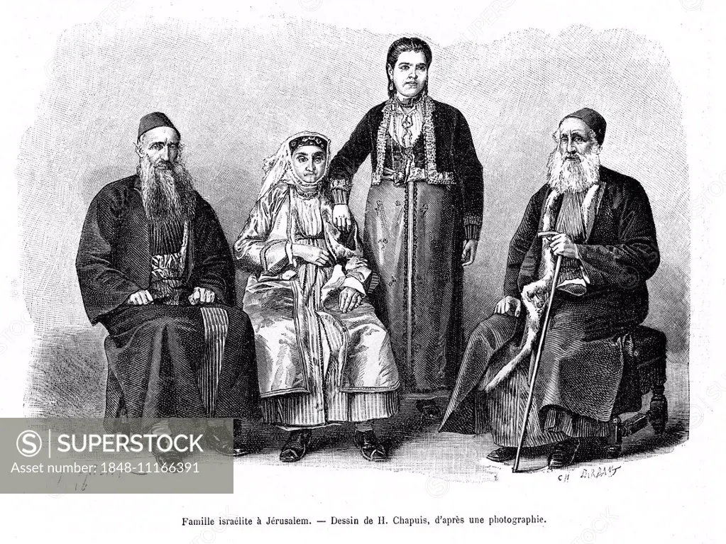 Jewish family in Jerusalem, plate XIXth century, by H. Chapuis, print 1892