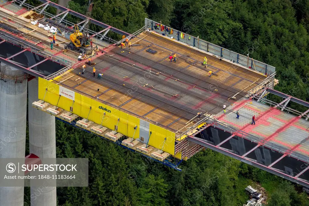 Aerial view, bridge construction site Nuttlar A46, Bestwig, Sauerland, North Rhine-Westphalia, Germany
