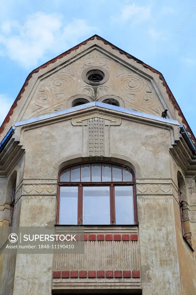 Art Nouveau facade of the house Vilandes iela 4, architect Konstantins Pekšens, Riga, Latvia