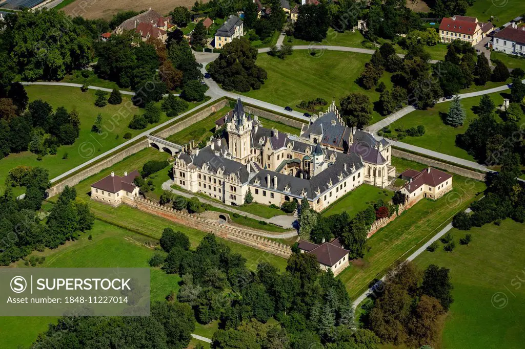 Aerial view, Schloss Grafenegg, romantic historicism, Grafenegg, Lower Austria, Austria