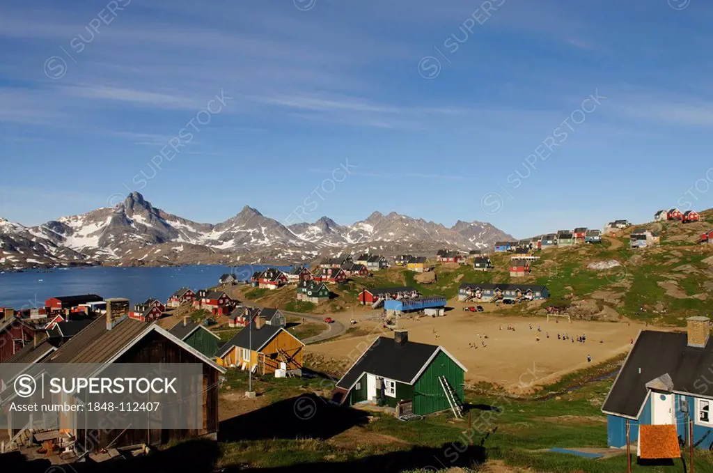 Village in Kong Oscar Fjord, Tasiilaq, Ammassalik, East Greenland, Greenland