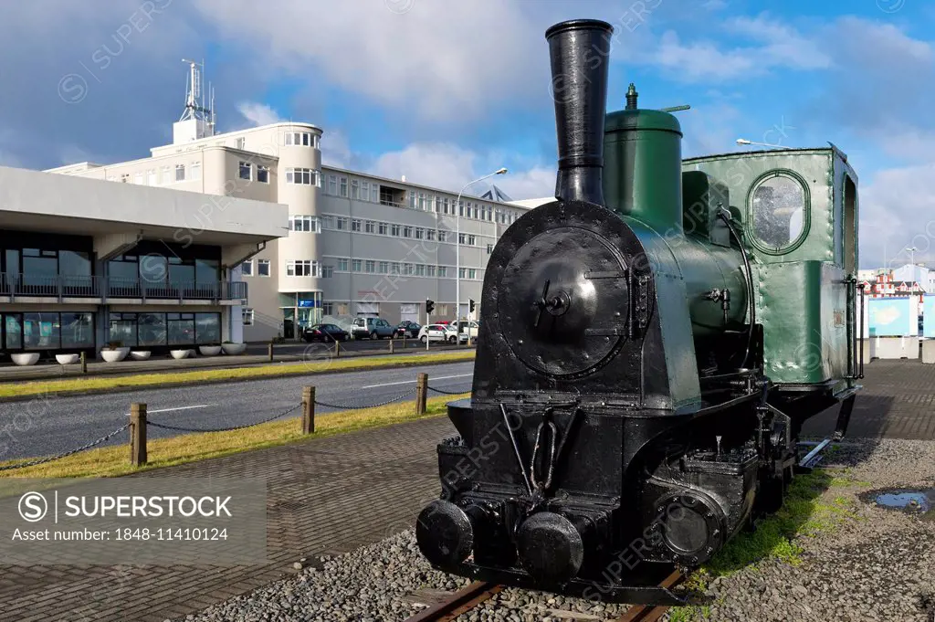 Steam locomotive, used during the construction of the harbour in 1913, Reykjavík, Iceland