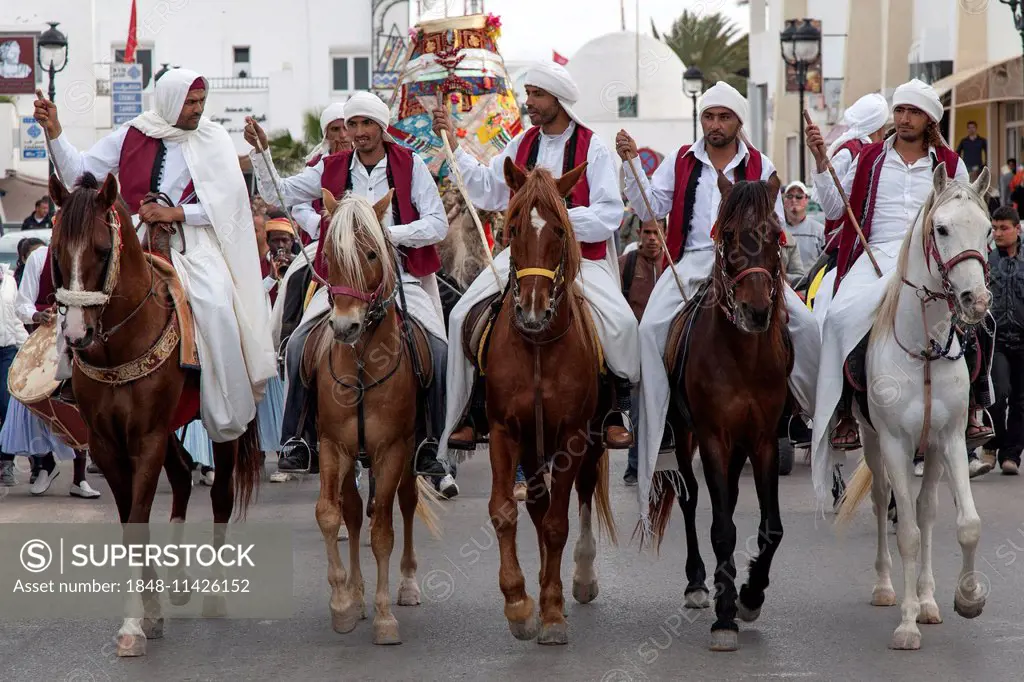 Men on horseback, horses, Fantasia, Midoun, Djerba, Tunisia