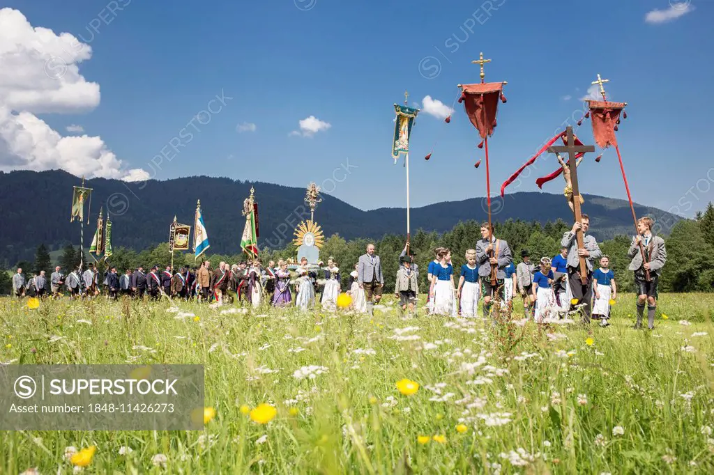 Corpus Christi procession, Fischbachau, Upper Bavaria, Bavaria, Germany