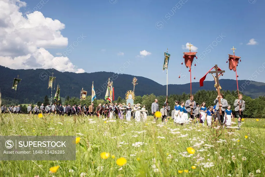 Corpus Christi procession, Fischbachau, Upper Bavaria, Bavaria, Germany